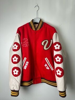Vandy The Pink Red & Cream Varsity Bomber Jacket - Classic Letterman Style